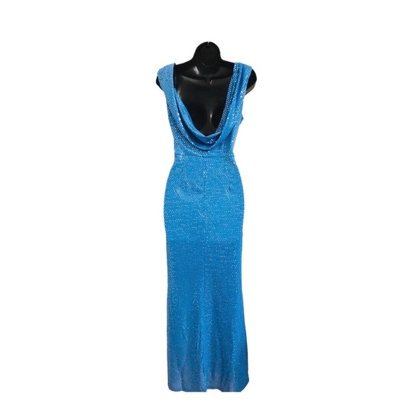 Blue sequin drape cowl back batwing style‎ maxi gown dress size 8 brand new - Picture 7 of 16